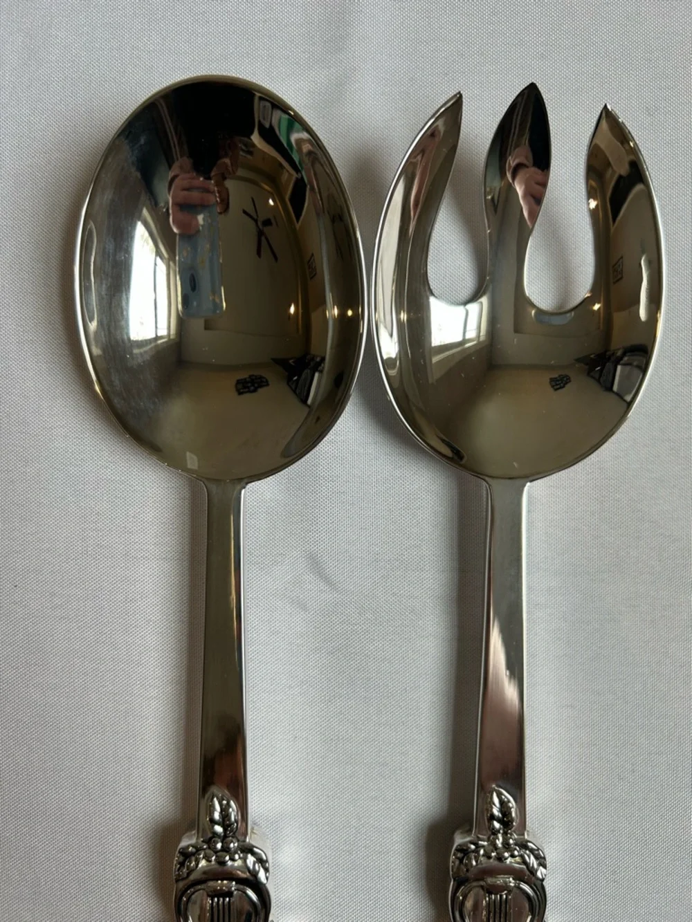 Godinger Silver Plate Salad Spoon & Fork Holiday Violin & Harp